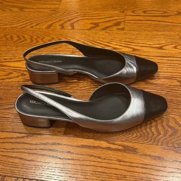 Veronica Beard Tuckernuck Cecile Slingback Heel Black Silver Leather Size 10 - Picture 5 of 13